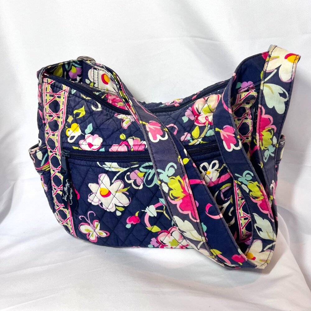 Vera Bradley-Retired Print-Floral-Navy Blue/Pink/Yellow Mix-Medium-Pockets-Cloth - Picture 8 of 16